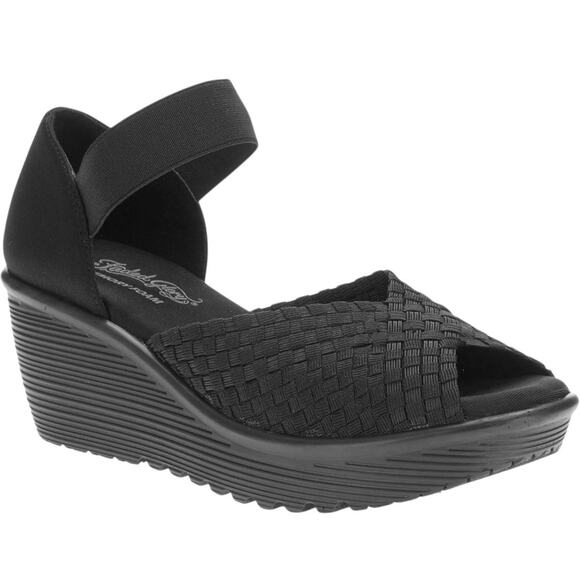 Faded Glory Sandals Women's Woven Wedge Ankle D'Orsay Peep Toe Black Fabric 10 - Picture 2 of 11
